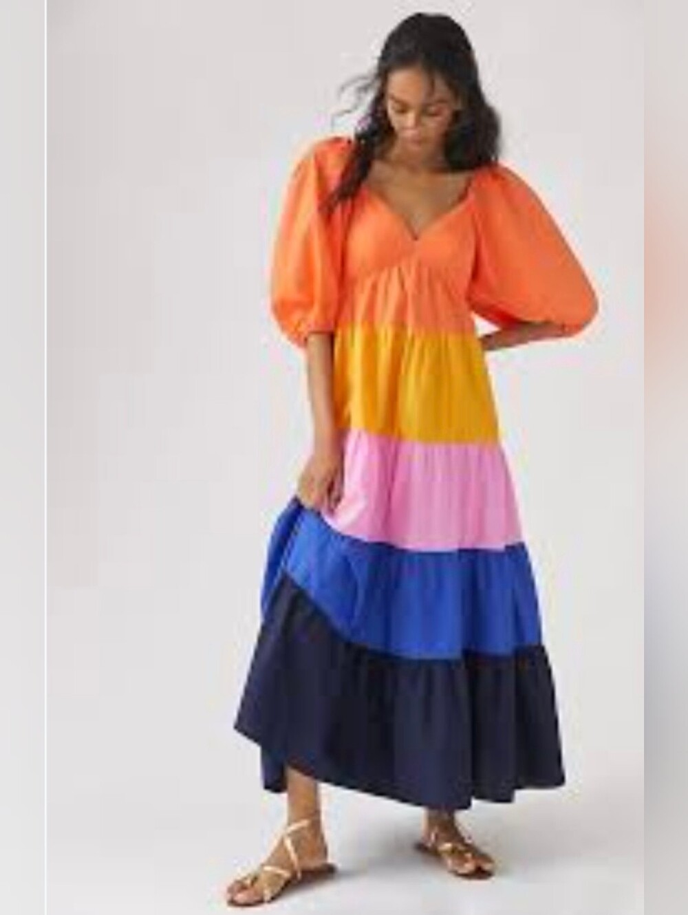 Farm Rio Tiered Colorblocked Maxi Dress XSP